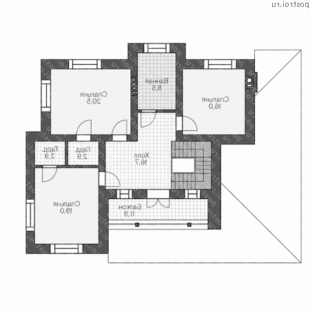 R-194-1P проект двухэтажного коттеджа из пенобетона размером 14 на 17  - 2-й этаж