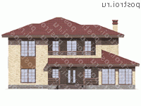 R-194-1P проект двухэтажного коттеджа из пенобетона размером 14 на 17  - вид спереди
