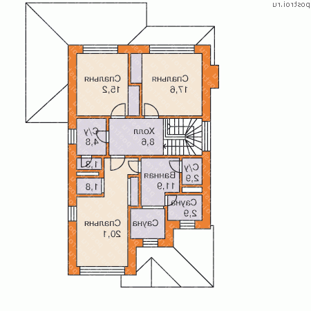 R-201-1K проект двухэтажного дома из кирпича размером 8 на 15  - 2-й этаж