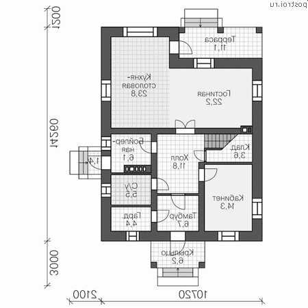 R-212-1K проект двухэтажного дома из кирпича размером 11 на 14 - 1-й этаж