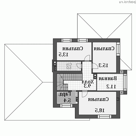 R-214-1P проект двухэтажного дома из пенобетона с гаражом размером 17 на 11 - 2-й этаж