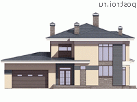 R-214-1P проект двухэтажного дома из пенобетона с гаражом размером 17 на 11 - вид спереди