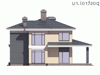 R-214-1P проект двухэтажного дома из пенобетона с гаражом размером 17 на 11 - вид слева
