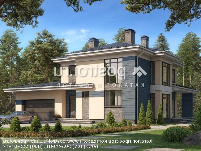 R-214-1P проект двухэтажного дома из пенобетона с гаражом размером 17 на 11