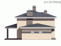 R-214-1P проект двухэтажного дома из пенобетона с гаражом размером 17 на 11 - вид справа