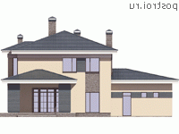 R-214-1P проект двухэтажного дома из пенобетона с гаражом размером 17 на 11 - вид сзади