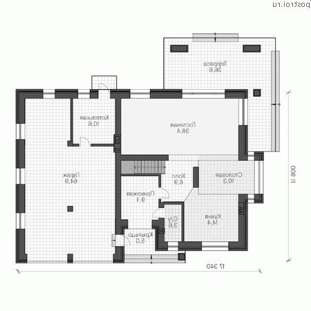 R-235-1P проект двухэтажного дома из газобетона с гаражом размером 17 на 12 - 1-й этаж