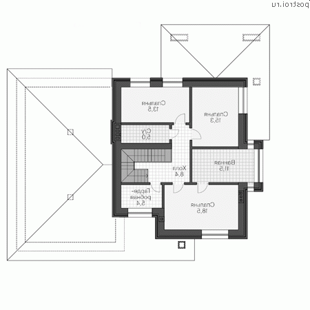 R-235-1P проект двухэтажного дома из газобетона с гаражом размером 17 на 12 - 2-й этаж