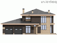 R-235-1P проект двухэтажного дома из газобетона с гаражом размером 17 на 12 - вид спереди