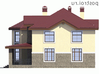 R-267-1K проект двухэтажного дома из кирпича с мансардой размером 14 на 13  - вид слева