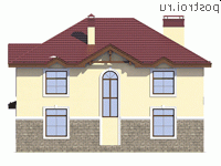 R-267-1K проект двухэтажного дома из кирпича с мансардой размером 14 на 13  - вид сзади