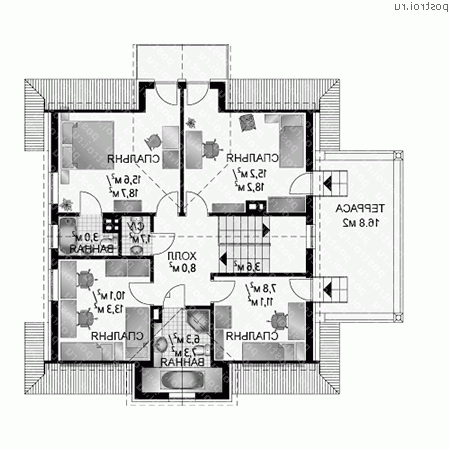 R-293-1K проект одноэтажного дома из кирпича с мансардой и гаражом размером 12 на 13  - 2-й этаж