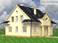 R-293-1K проект одноэтажного дома из кирпича с мансардой и гаражом размером 12 на 13  - вид спереди