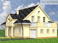 R-293-1K проект одноэтажного дома из кирпича с мансардой и гаражом размером 12 на 13  - вид слева