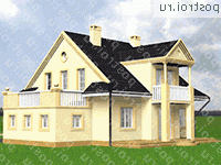 R-293-1K проект одноэтажного дома из кирпича с мансардой и гаражом размером 12 на 13  - вид сзади