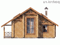 T-051-1D проект одноэтажной деревянной бани из бревна с мансардой размером 5 на 10  - вид слева