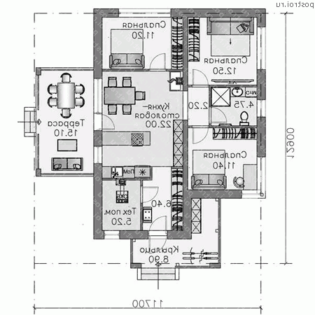 T-083-2P проект одноэтажного дома из пеноблока размером 12 на 13  - 1-й этаж