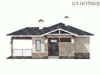 T-086-1P проект одноэтажного дома из пеноблока размером 12 на 12  - вид спереди