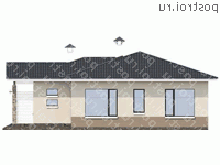 T-086-1P проект одноэтажного дома из пеноблока размером 12 на 12  - вид слева