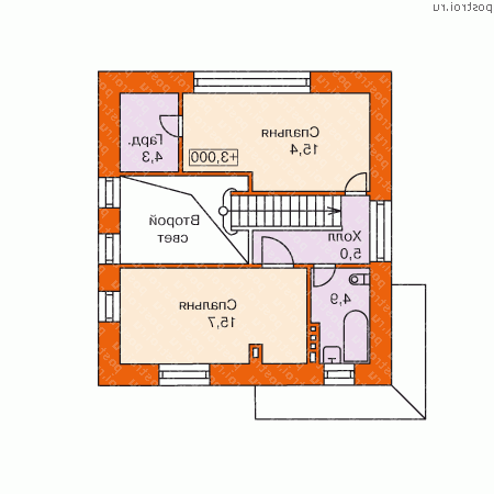 T-096-1K проект двухэтажного коттеджа из кирпича размером 8 на 8  - 2-й этаж