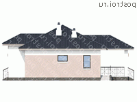 T-097-1P проект одноэтажного коттеджа из пеноблока размером 13 на 12  - вид слева