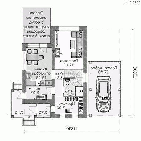 T-110-1P проект двухэтажного коттеджа из пенобетона с гаражом размером 11 на 12  - 1-й этаж