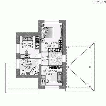 T-110-1P проект двухэтажного коттеджа из пенобетона с гаражом размером 11 на 12  - 2-й этаж