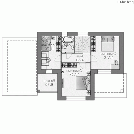 T-117-2K проект двухэтажного коттеджа из кирпича с гаражом размером 15 на 8 - 2-й этаж