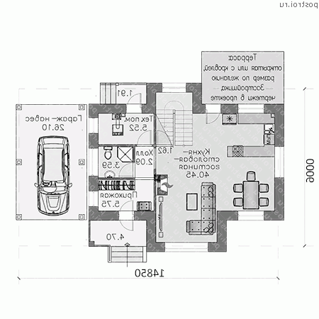 T-118-2P проект двухэтажного коттеджа из пенобетона с гаражом размером 9 на 15  - 1-й этаж