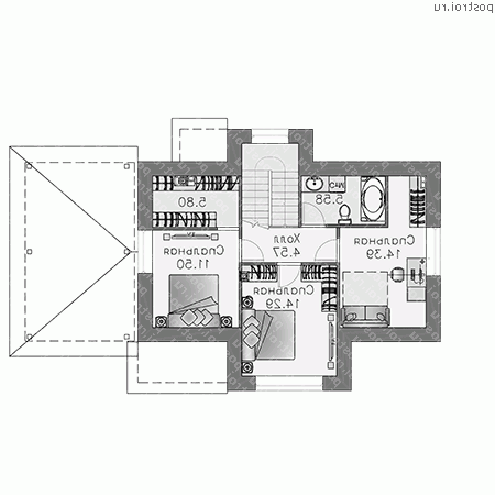 T-118-2P проект двухэтажного коттеджа из пенобетона с гаражом размером 9 на 15  - 2-й этаж
