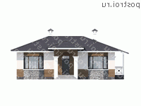T-124-1P проект одноэтажного коттеджа из газобетона размером 15 на 13 - вид спереди