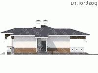 T-124-1P проект одноэтажного коттеджа из газобетона размером 15 на 13 - вид слева