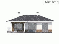 T-124-1P проект одноэтажного коттеджа из газобетона размером 15 на 13 - вид сзади