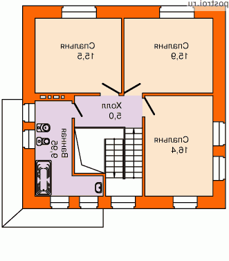T-125-1K проект двухэтажного коттеджа из кирпича размером 9 на 9  - 2-й этаж