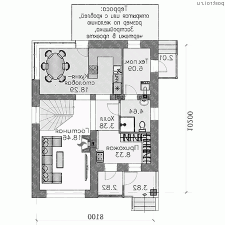 T-126-1P проект двухэтажного коттеджа из газобетона размером 10 на 8  - 1-й этаж
