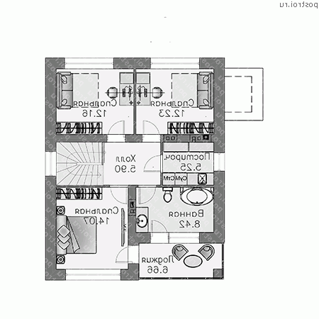 T-126-1P проект двухэтажного коттеджа из газобетона размером 10 на 8  - 2-й этаж