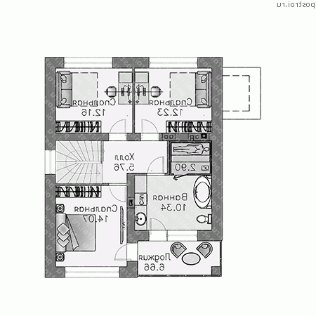 T-126-1P проект двухэтажного коттеджа из газобетона размером 10 на 8  - 2-й этаж (вариант 2)