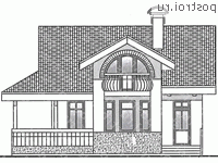 T-130-1P проект одноэтажного коттеджа из газобетона с мансардой размером 10 на 11  - вид спереди