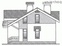 T-130-1P проект одноэтажного коттеджа из газобетона с мансардой размером 10 на 11  - вид слева