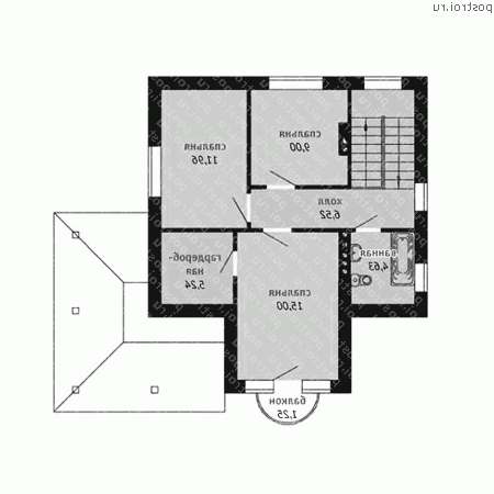 T-130-1P проект одноэтажного коттеджа из газобетона с мансардой размером 10 на 11  - мансарда