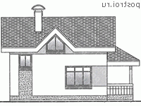 T-130-1P проект одноэтажного коттеджа из газобетона с мансардой размером 10 на 11  - вид сзади