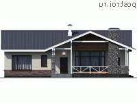 T-159-1K проект одноэтажного коттеджа из кирпича размером 15 на 14 - вид спереди