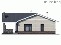 T-159-1K проект одноэтажного коттеджа из кирпича размером 15 на 14 - вид слева