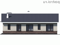 T-159-1K проект одноэтажного коттеджа из кирпича размером 15 на 14 - вид сзади