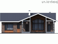 T-159-2K проект одноэтажного коттеджа из кирпича размером 15 на 14 - вид спереди