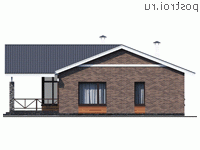 T-159-2K проект одноэтажного коттеджа из кирпича размером 15 на 14 - вид слева