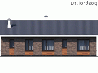 T-159-2K проект одноэтажного коттеджа из кирпича размером 15 на 14 - вид сзади