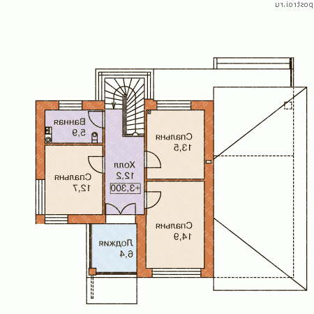 T-161-1P проект двухэтажного дома из пеноблоков размером 11 на 14  - 2-й этаж