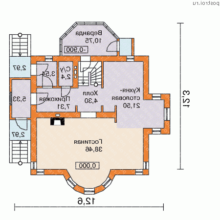 T-164-1P проект одноэтажного дома из пеноблоков с мансардой размером 9 на 9  - 1-й этаж