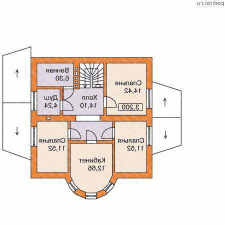T-164-1P проект одноэтажного дома из пеноблоков с мансардой размером 9 на 9  - мансарда